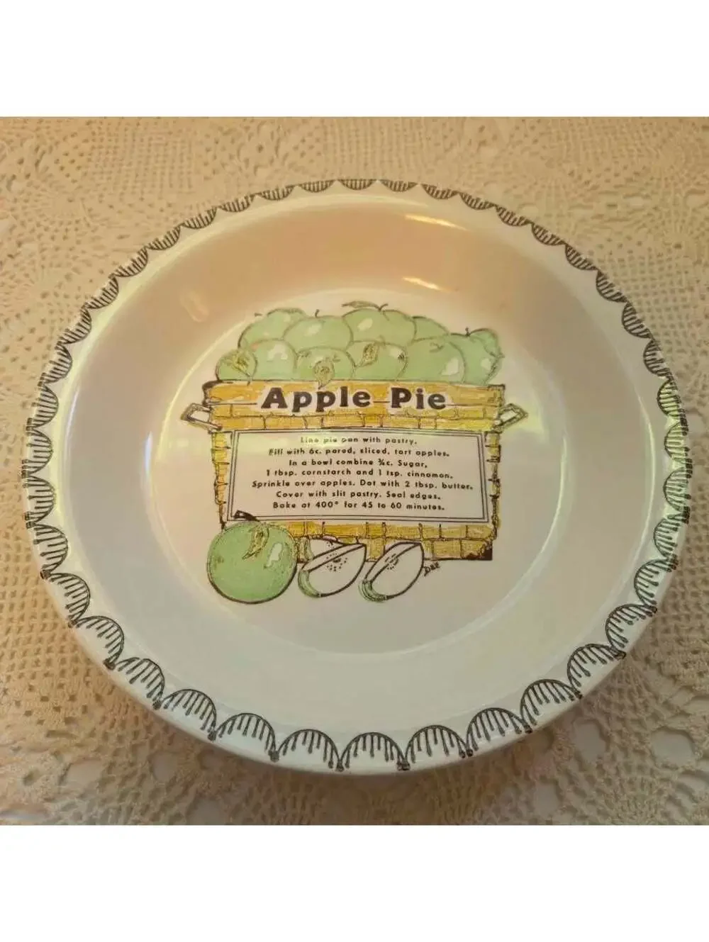 Vintage Apple Pie Plate with Recipe